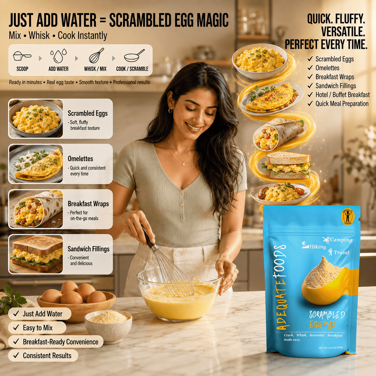 Dried Scramble Egg Mix Powder usage demonstration and FAQ guide