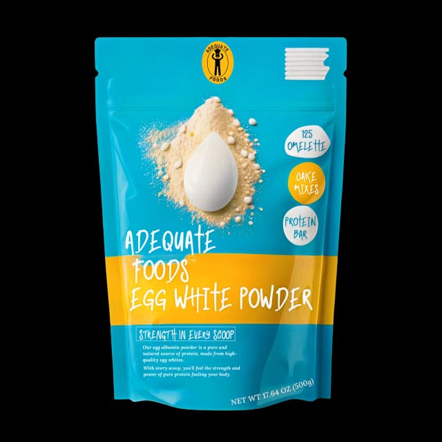 Adequate Foods Dried Egg White Protein Powder transparent pouch packshot