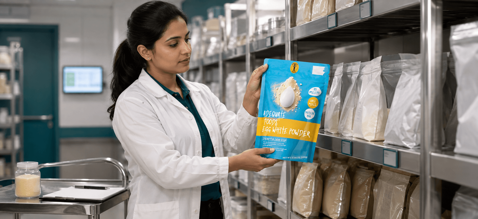Professional inspection and dry storage handling of Adequate Foods Egg White Powder