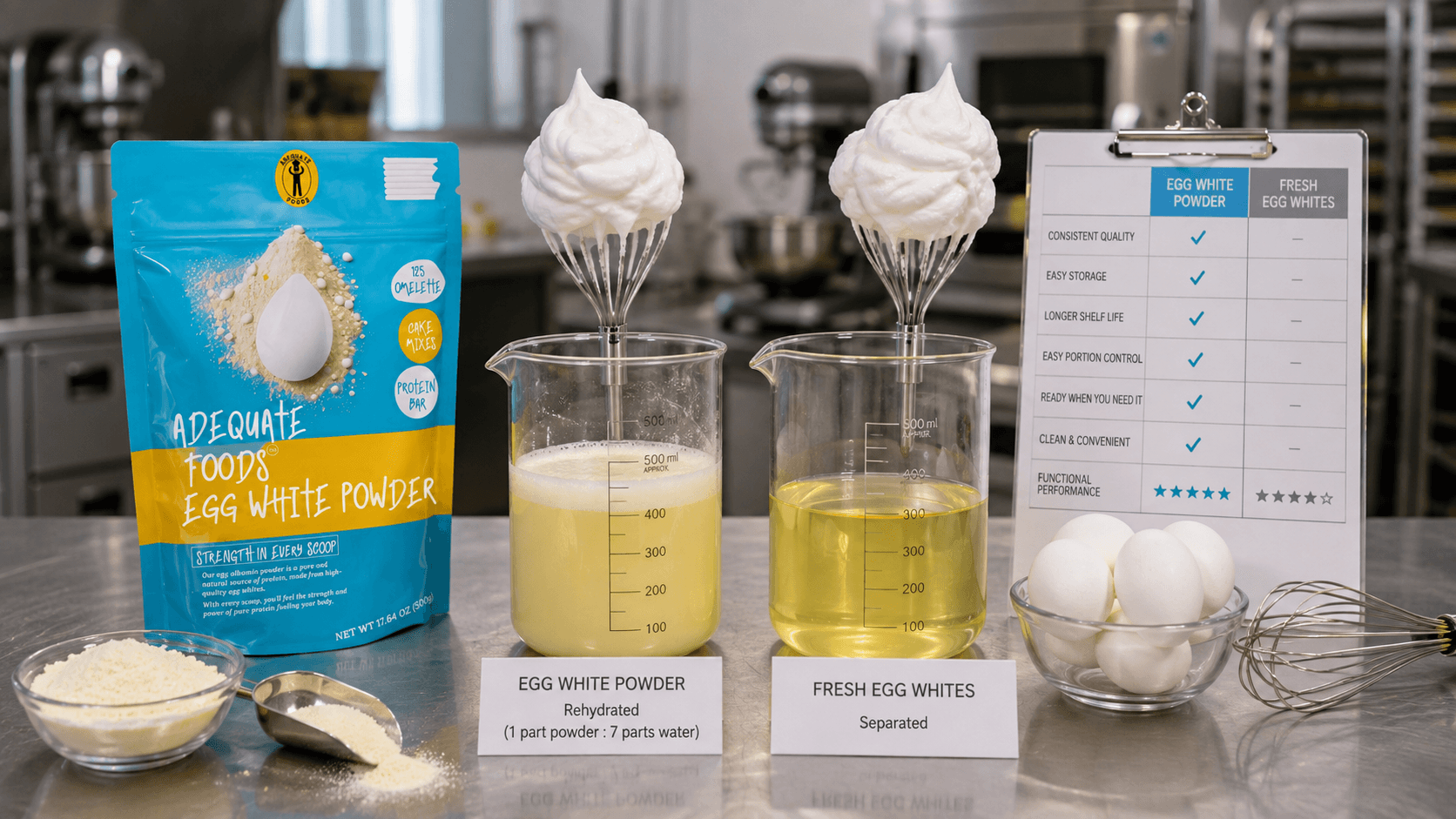 Editorial comparison of fresh egg whites and dried egg white powder