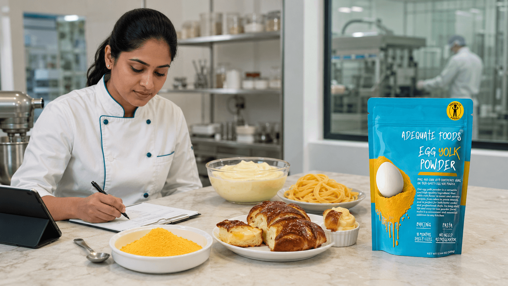 Food professional reviewing culinary applications of Adequate Foods Egg Yolk Powder