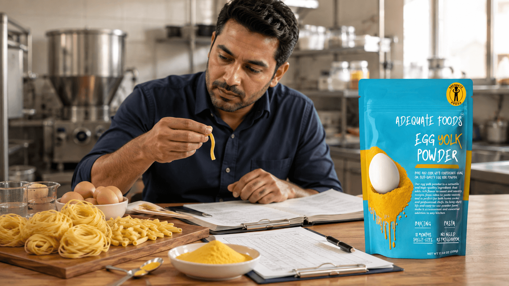 Professional preparation of pasta and noodles using Adequate Foods Egg Yolk Powder