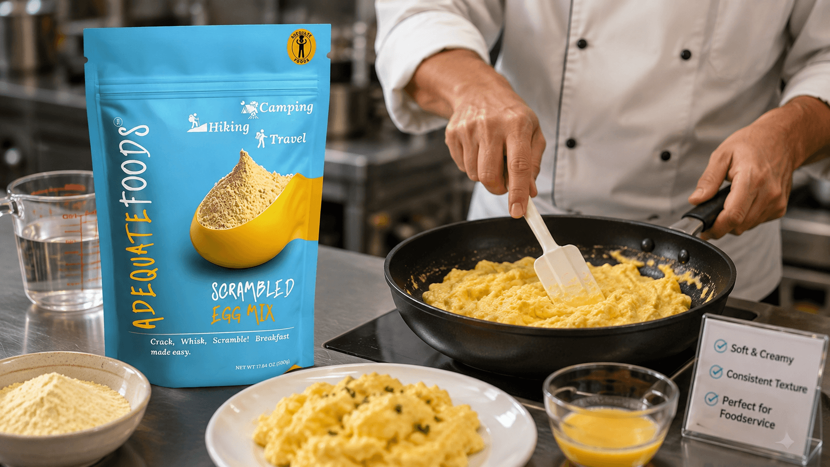 Preparing soft scrambled eggs using Adequate Foods Scrambled Egg Mix