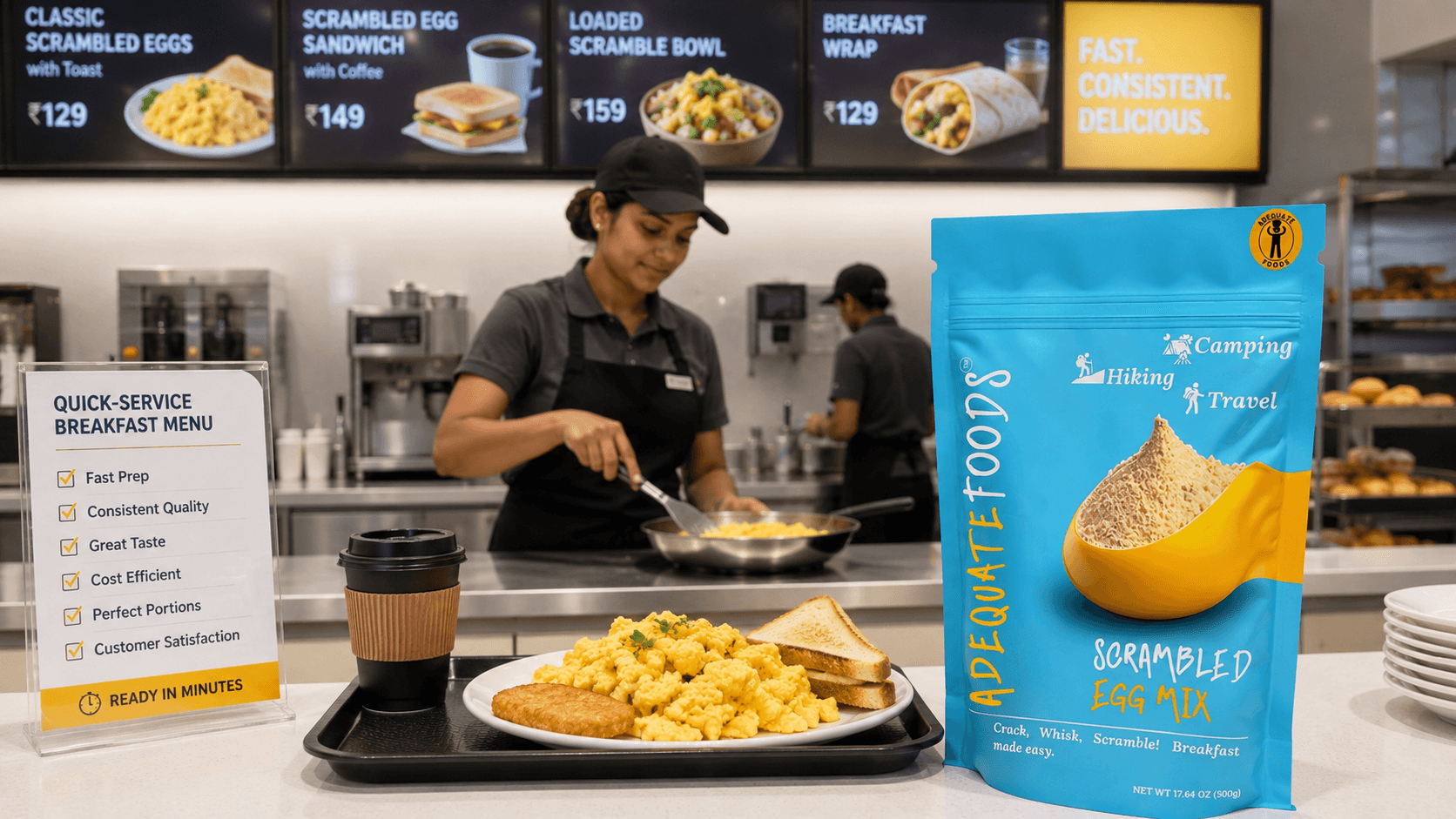 Adequate Foods Scrambled Egg Mix for quick-service breakfast preparation