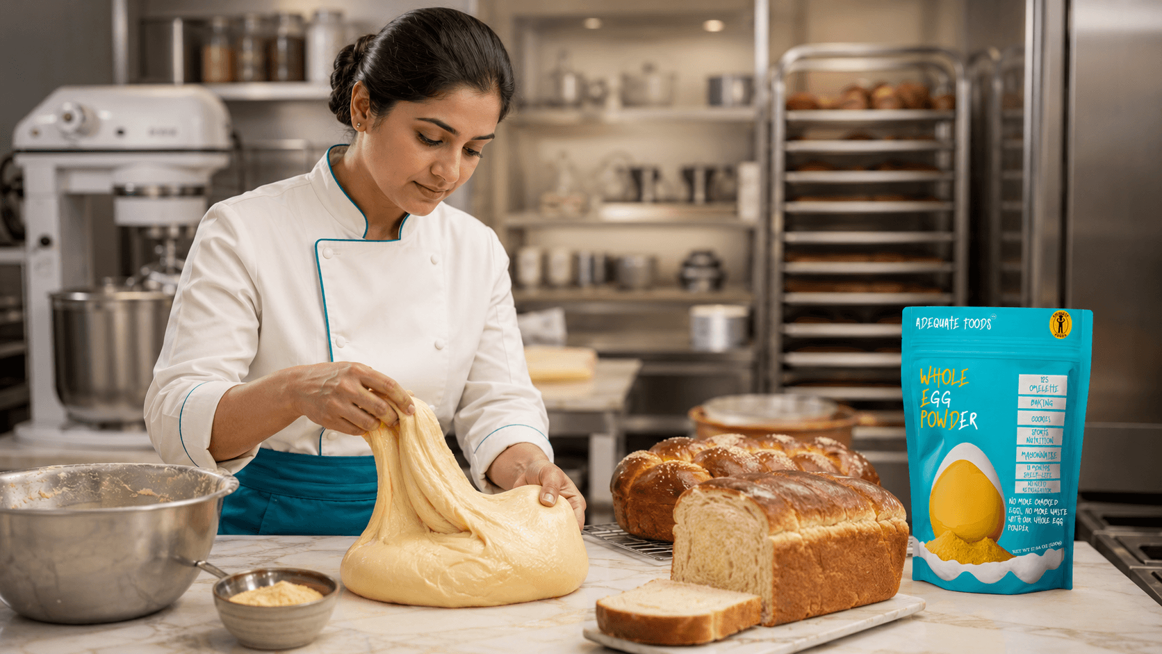 Professional baker preparing enriched dough and bread with Whole Egg Powder