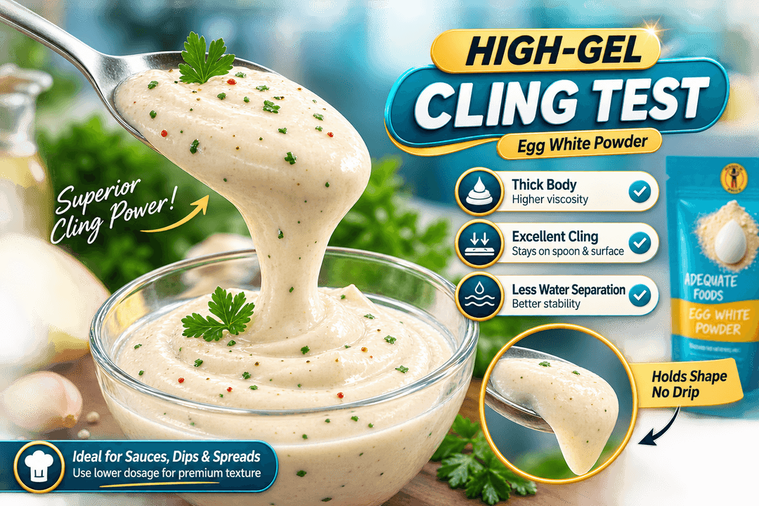High-Gel Egg White Powder cling test demonstrating enhanced surface adhesion and stability