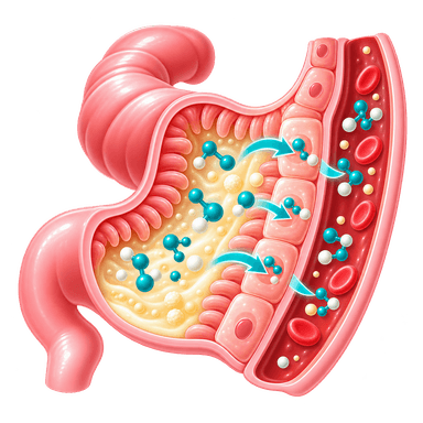 Intestinal absorption of amino acids into the bloodstream illustration