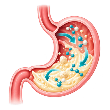 Stomach breakdown of dietary protein into peptides and amino acids