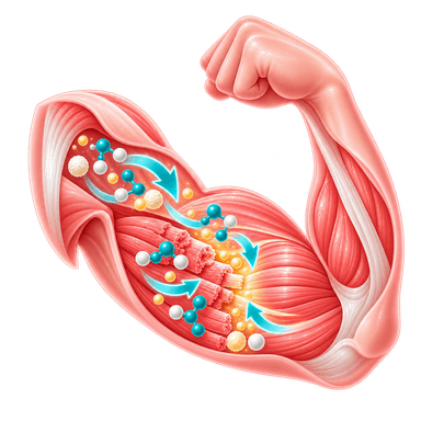 Muscle fiber recovery and protein synthesis support illustration